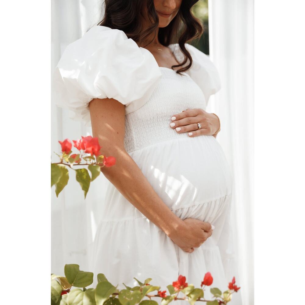 Petal & Pup White Smocked Midi Dress Puff Sleeve Tiered A-Line Sun Dress NWT - Picture 9 of 9
